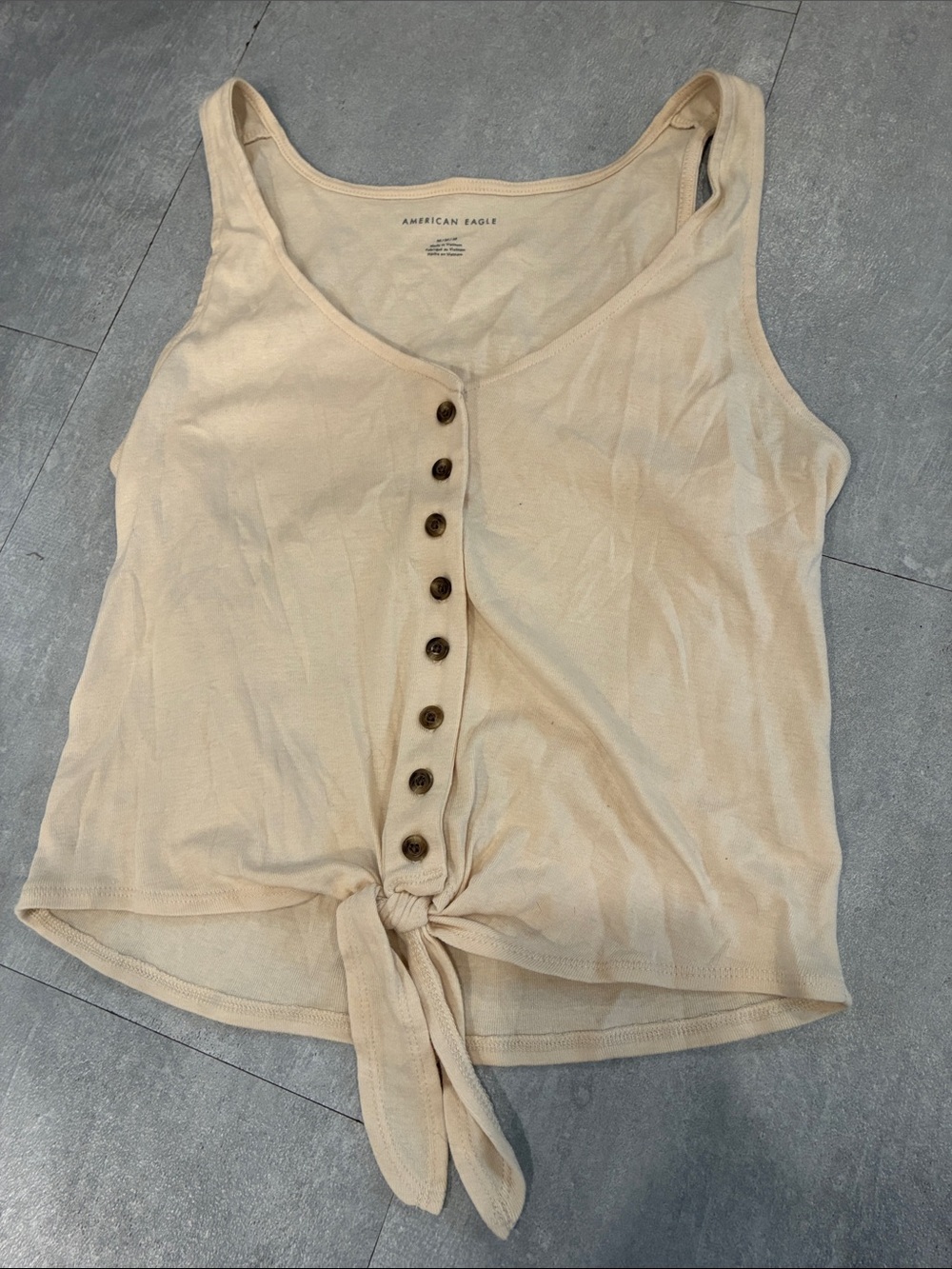 American Eagle Outfitters Beige Button-Front Tie Tank
